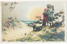 CPA 9 X 14 Année 1908 (24) Couple Jeunes Bergers Moutons  1907 Couple Vieillards  P Mastroianni - Nouvel An