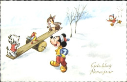 CPA Glückwunsch Neujahr, Mickey Mouse, Disney, Wippen - Nouvel An