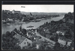 AK Pirna, Ortsansicht Mit Elbe Aus Der Vogelschau  - Pirna