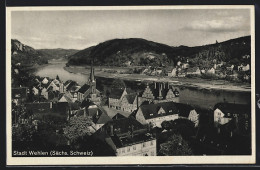 AK Wehlen /Sächs. Schweiz, Ortsansicht Mit Fluss Von Oben  - Wehlen