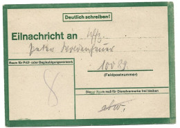 Feldpost Lebenszeichenkarte Grün Berlin Winniza Ukraine Panzerabteilung 301 1944 - Feldpost 2e Guerre Mondiale