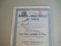 Part Sociale Ancienne 1913 SOCIETE MINIERE ET INDUSTRIELLE DU TAMEGA - Otros & Sin Clasificación