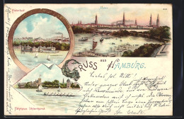 Lithographie Hamburg-Neustadt, Fährhaus Uhlenhorst, Alsterlust, Blick Zur Alster, Dampfer, Ruderboote  - Mitte