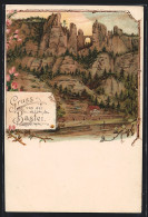 Lithographie Bastei, Ortspartie Mit Felswand  - Bastei (sächs. Schweiz)