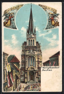 Lithographie Aachen, Andenken An Die Heiligtumsfahrt, Gläubige Vorm Dom  - Andere & Zonder Classificatie
