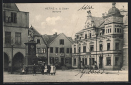 AK Werne A. D. Lippe, Marktplatz Mit Geschäften Und Denkmal  - Werne
