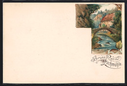 Lithographie Lochmühle, Uferpartie Mit Brücke  - Other & Unclassified