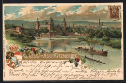 Künstler-AK Aschaffenburg, Uferpartie Mit Schloss, Wappen  - Aschaffenburg