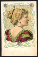 AK Dame Mit Schmuck Im Profil, Jugendstil  - Autres & Non Classés