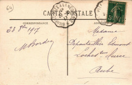 N° 2465 W -cachet Convoyeur -Biarritz Ville à La Negresse1917- - Bahnpost