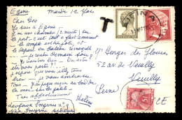 CARTE TAXEE - 1 TIMBRE TAXE A 5 FRANCS SUR CARTE DE GRECE ENVOYEE A NEUILLY - 1859-1959 Cartas & Documentos