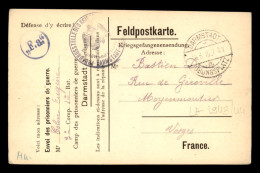 GUERRE 14/18 - CARTE DE FRANCHISE MILITAIRE - LAGER DARMSTADT - KRIEGSGEFANGENENSENDUNG  - Cartas & Documentos