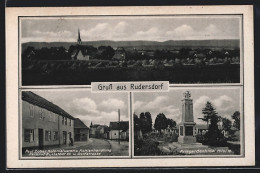 AK Rudersdorf, Panorama, Kolonialwaren U. Kohlenhandlung Paul Zober, Kriegerdenkmal 1914 /18  - Andere & Zonder Classificatie