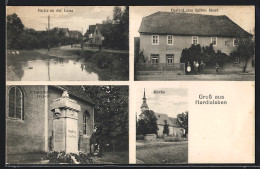 AK Hardisleben, Gasthaus Zum Halben Mond, Kriegerdenkmal, Partie An Der Lossa  - Sonstige & Ohne Zuordnung