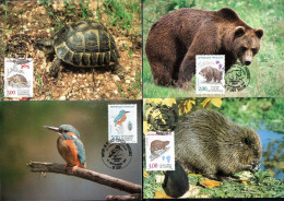 FRANCE FRANCIA 1991FAUNA ANIMALS ANIMAUX WILDLIFE Ours/tortue/castor/martin Pecheur COMPLETE SET MAXI MAXIMUM CARD CARTE - 1990-1999