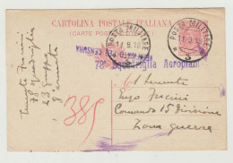 INTERO POSTALE - POSTA MILITARE 3 DEL 1918 VERSO ZONA DI GUERRA - ANNULLO 78 SQUADRIGLIA AEROPLANI CON CENSURA WW1 - Stamped Stationery