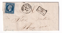 Lettre 1859 Arcis Sur Aube Pour Plancy L'Abbaye Napoléon III 20 Centimes Non Dentelé 4 Belles Marges - 1853-1860 Napoleone III