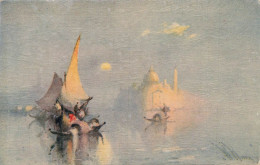 ARTS - Peintures Et Tableaux - Une Barque Approchant De La Ville - Carte Postale Ancienne - Paintings