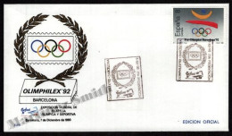 Olimphilex '92 Barcelona 1992 Olympics Games Cover Laurel Olympic Rings - Oficial Exposition Edition 1990 - Estate 1992: Barcellona