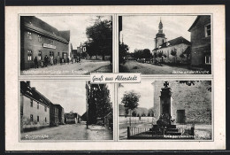 AK Allerstedt, Gasthaus Zur Linde, Dorfstrasse, Kriegerdenkmal, Kirche  - Andere & Zonder Classificatie