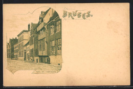 Lithographie Bruges, Rue De L`Equerre, Strassenpartie  - Andere & Zonder Classificatie