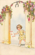 ENFANTS - Dessins D'enfants - Petite Fille Apportant Une Lettre - Colorisé - Carte Postale Ancienne - Disegni Infantili