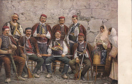 Hand Colored Group Of Local Soldiers With Women In Native Costumes Undivided Back Before 1903 - Slovénie