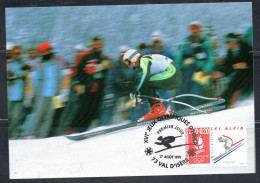 FRANCE FRANCIA 1990 1991 OLYMPIC GAMES JEUX OLYMPIQUES ALBERTVILLE SKI ALPIN 2.50fr+20c MAXI MAXIMUM CARD CARTE - 1990-1999