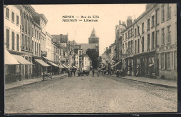 AK Menin / Meenen, Rue De Lille, Lillestraat Mit Geschäften  - Autres & Non Classés
