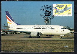 FRANCE FRANCIA 1992 FIRST MAIL FLIGHT NANCY-LUNEVILLE 1912 L' AEROPOSTALE ROISSY 2.50fr MAXI MAXIMUM CARD CARTE - 1990-1999