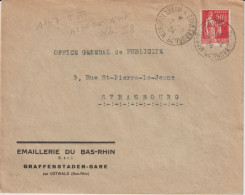 1934 - ALSACE - CACHET AMBULANT MARCKOLSHEIM A  STRASBOURG 2° (IND 8 ! ) ENVELOPPE De GRAFFENSTADEN GARE => STRASBOURG - Correo Ferroviario