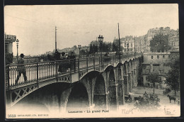 AK Lausanne, Le Grand Pont, Un Attelage Et Des Passants  - Lausanne