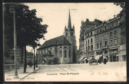 AK Lausanne, Place St-Francois, Strassenbahn  - Tramways