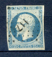 060524 TIMBRE FRANCE N° 15   Sans Clair , 4 Marges PC 117 ARGELES DE BIGORRE - 1853-1860 Napoléon III.