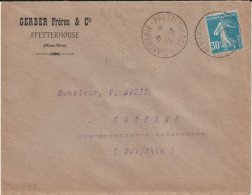 1925 - ALSACE - CACHET AMBULANT DANNEMARIE - PFETTERHOUSE (IND 8 ! ) SUP ! ENVELOPPE => SAVERNE - Bahnpost