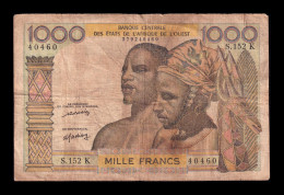 West African St. Senegal 1000 Francs ND (1959-1965) Pick 703Km Bc/Mbc F/Vf - États D'Afrique De L'Ouest