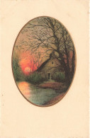 FANTAISIES - Coucher De Soleil Derrière La Maison Près D'un étang - Colorisé - Carte Postale Ancienne - Altri & Non Classificati