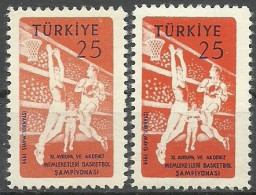 Turkey; 1959 11th European And Mediterranean Basketball Championship "Color Tone Variety" - Ongebruikt