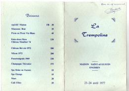 Maison Saint Augustin Enghien , La Trempoline , 23 - 24 Avril 1977 - Menus