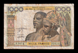 West African St. Senegal 1000 Francs ND (1959-1965) Pick 703Kn Bc/Mbc F/Vf - États D'Afrique De L'Ouest