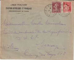 1937 - ALSACE - CACHET AMBULANT KRUTH A MULHOUSE 2° (IND 7) ENVELOPPE De THANN => CERNAY - Correo Ferroviario