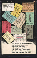 AK Butterkarte, Brot-Karte, Zuckerkarte, Kriegsnot  - Weltkrieg 1914-18