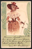 Lithographie Dame Mit Wespentaille, Jugendstil  - Other & Unclassified