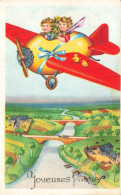 FETES - VOEUX - Joyeuses Pâques - Enfants Survolant Un Petit Village - Colorisé - Carte Postale Ancienne - Easter