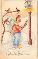 FETES ET VOEUX - Nouvel An - Un Enfant Chantant Sous La Neige Avec Les Oiseaux - Colorisé - Carte Postale Ancienne - Anno Nuovo