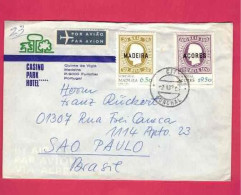 Lettre De 1980 De Madère Pout Le Brésil - YT N° 67 Et 68 - Briefmarken Auf Briefmarken