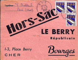 ARMOIRIES ET BLASONS N° 1353x3 S/DEVANT De L. HORS SAC DE BUE/19.2.65 - 1941-66 Armoiries Et Blasons