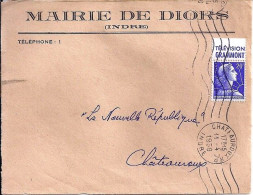 MARIANNE DE MULLER N° 1011B + PUB GRAMMONT S/DEVANT De L.HORS SAC DE CHATEAUROUX/11.4.58 - 1955-1961 Marianna Di Muller