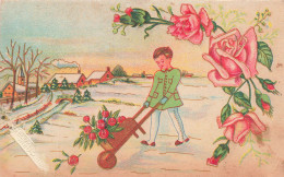 FETES ET VOEUX - Nouvel An - Un Enfant Poussant Une Brouette Rempli De Roses - Colorisé - Carte Postale Ancienne - Nieuwjaar