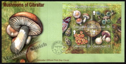 Gibraltar FDC 2003 Yvert BF 57, Flora, Mushrooms Miniature Sheet - Topical Cover - Gibraltar